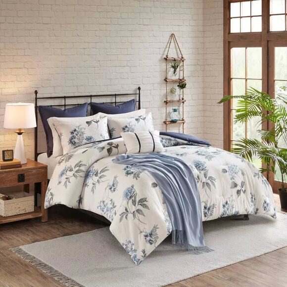 Benita 7pc Printed Seersucker Comforter Set - Full / Queen Blue (New) - Picture 1 of 9